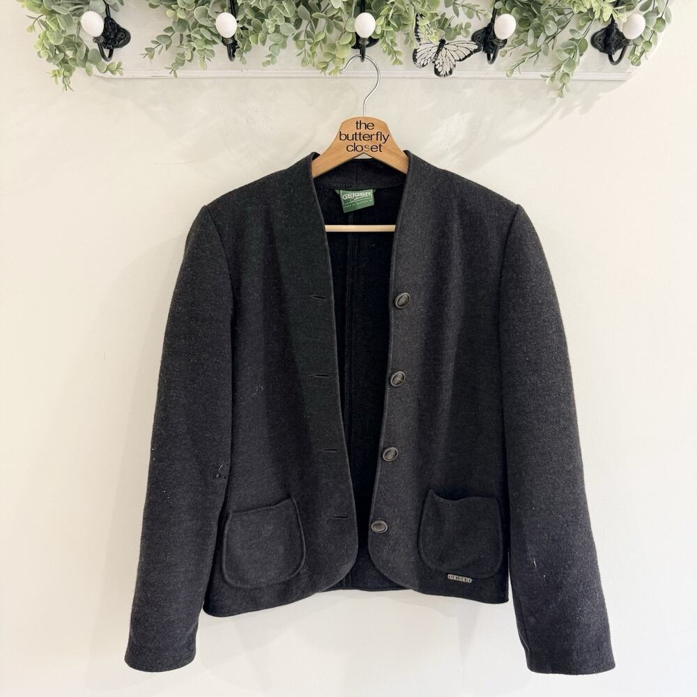 Geiger Collections Boiled Wool Jacket Button Dark Gray Size 6 CD501